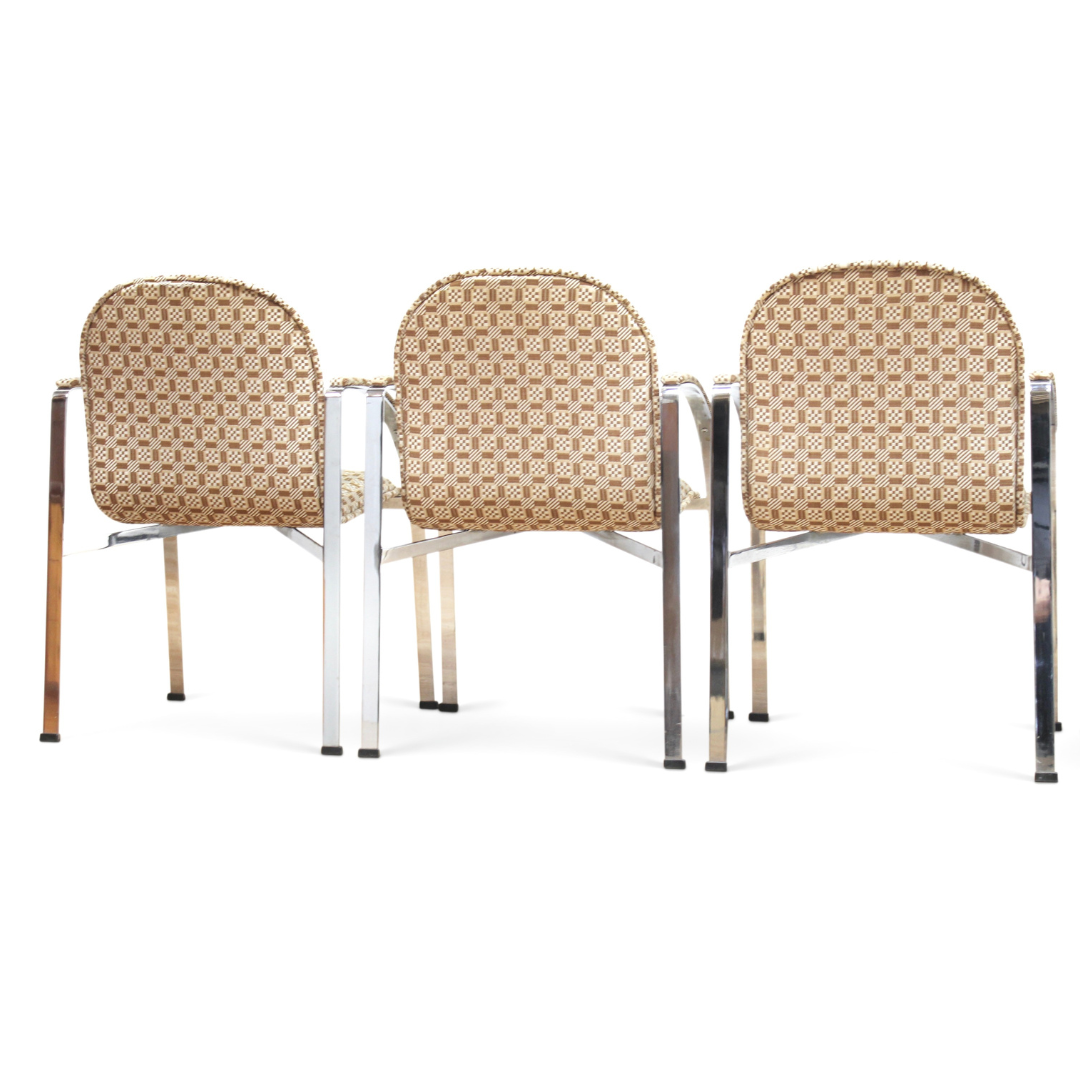 POST MODERN 1970S CHROME DINING CHAIRS BY RICHARD YOUNG FOR MERROW ASSOCIATES