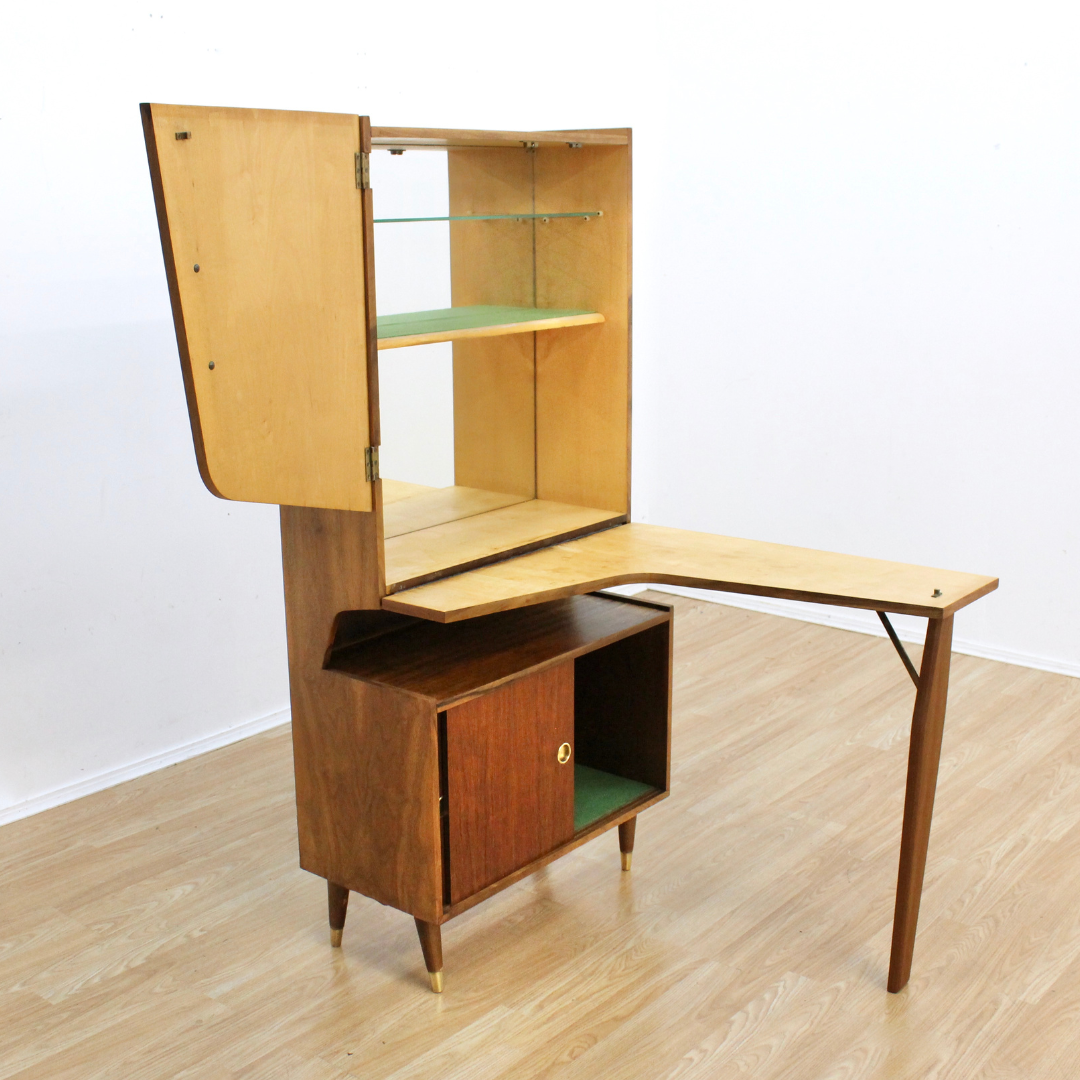 1950S ATOMIC DROP DOWN LIQUOR CABINET DRY BAR