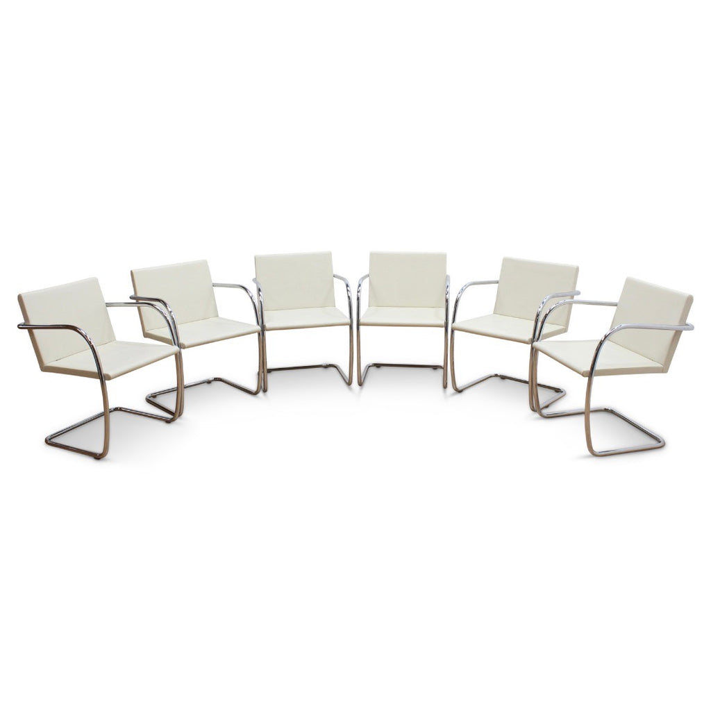 MIES VAN DER ROHE FOR KNOLL SET OF SIX LEATHER & CHROME CHAIRS