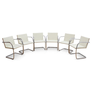 MIES VAN DER ROHE FOR KNOLL SET OF SIX LEATHER & CHROME CHAIRS