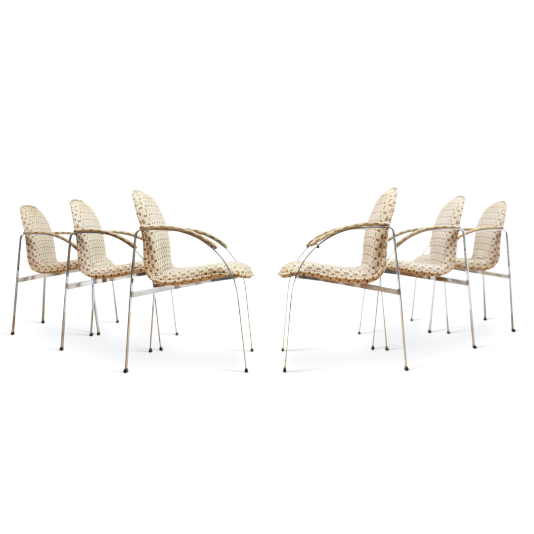 POST MODERN 1970S CHROME DINING CHAIRS BY RICHARD YOUNG FOR MERROW ASSOCIATES