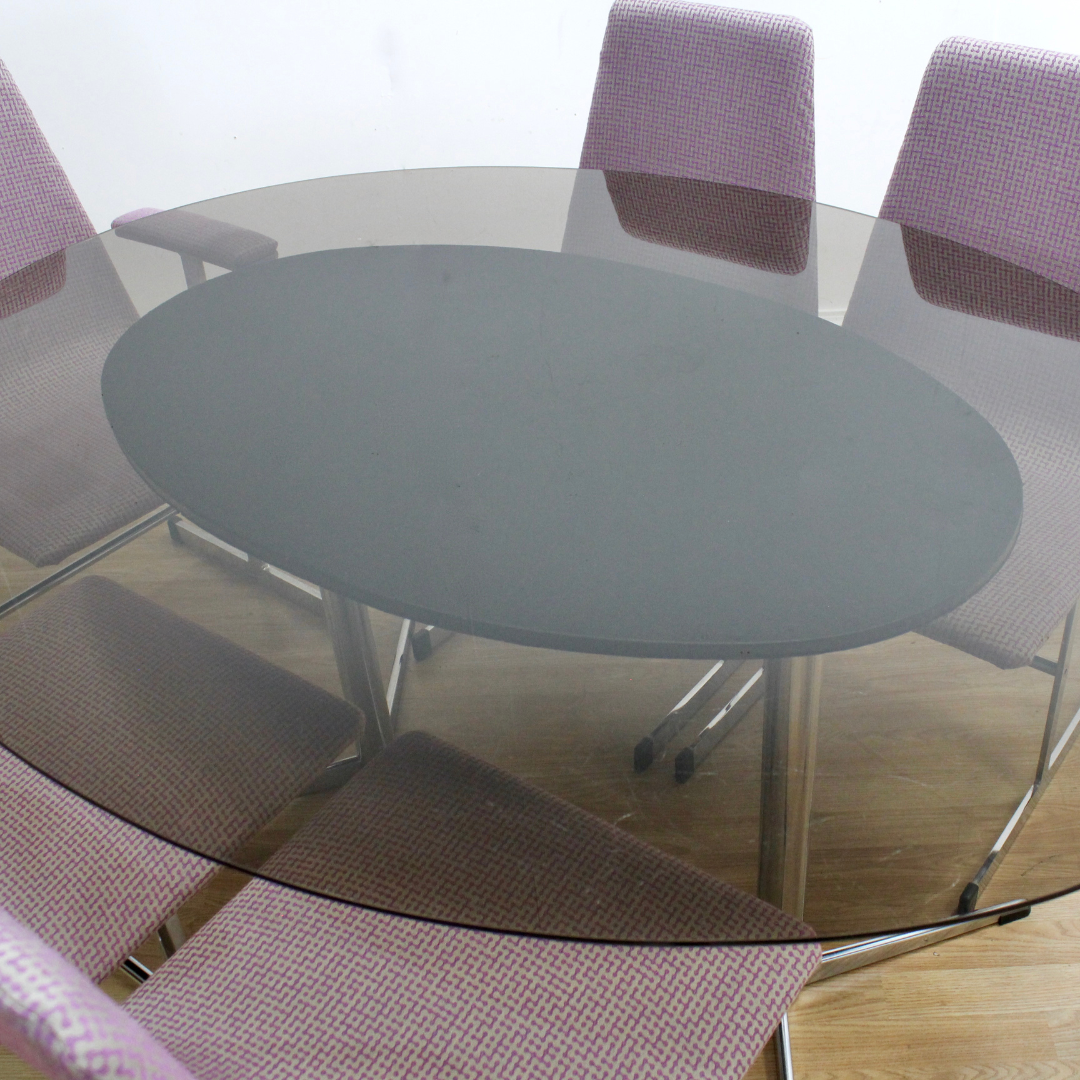 VINTAGE POST MODERN CHROME TABLE & CHAIRS BY TIM BATES FOR PIEFF FURNITURE