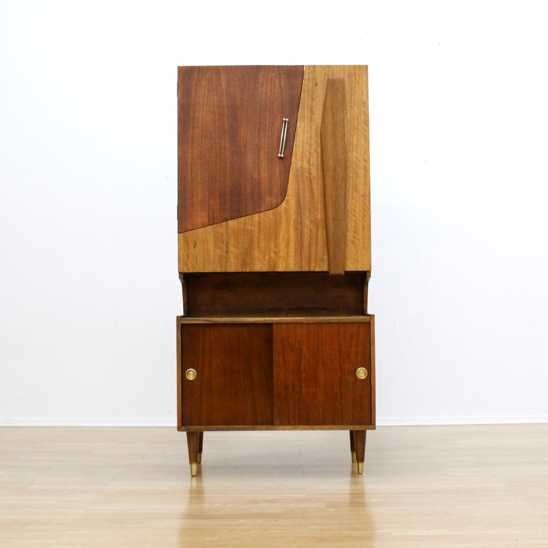 1950S ATOMIC DROP DOWN LIQUOR CABINET DRY BAR