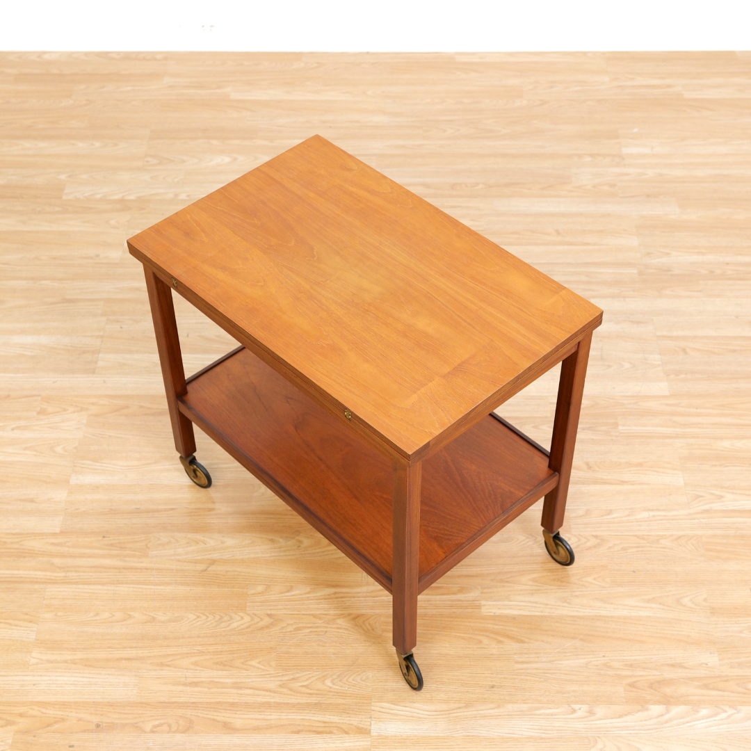 MID CENTURY TEAK FOLDING BAR CART