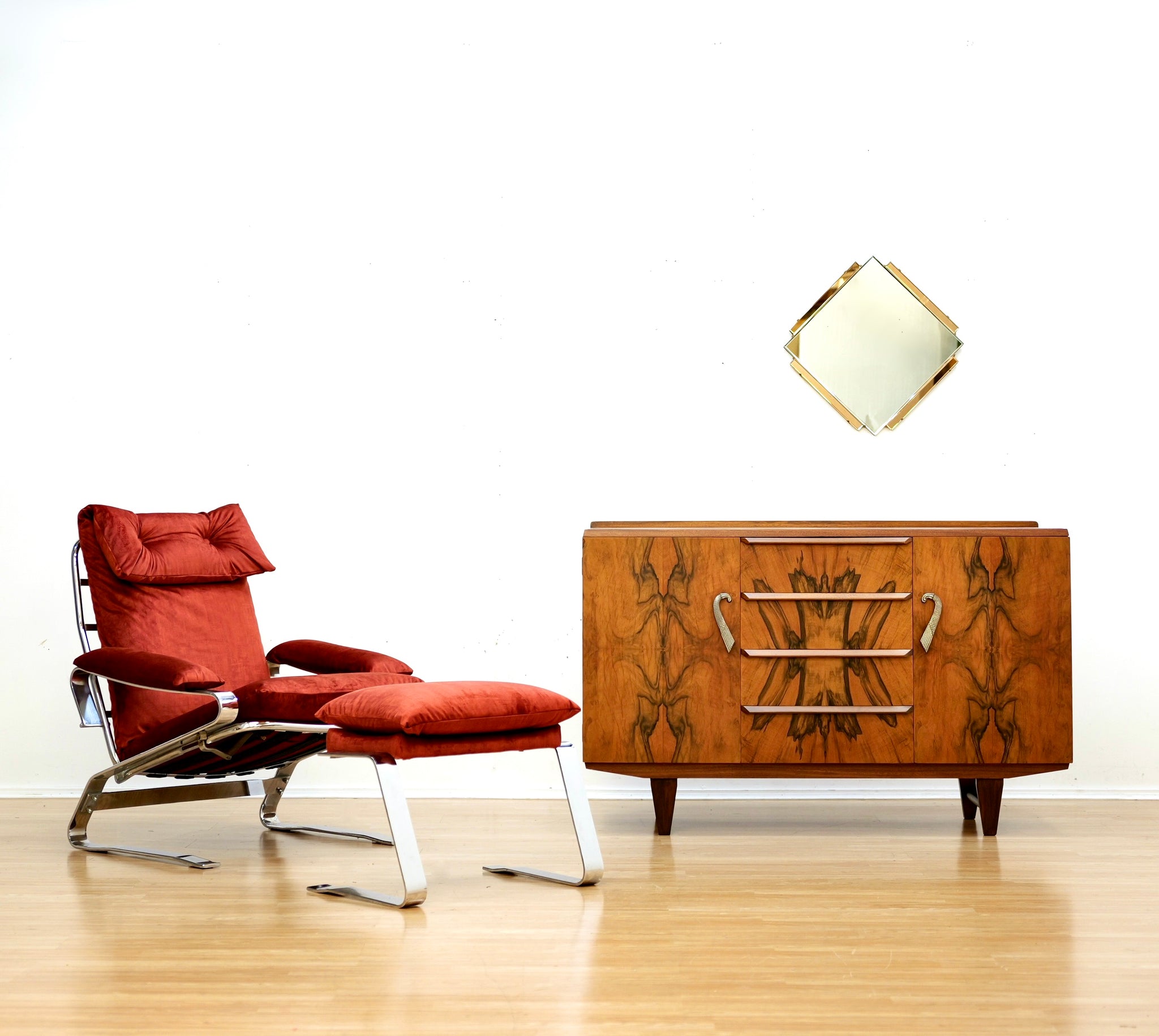 Chrome & Velvet Lounge Chairs by Reinhold Adolf and Hans-Jurgen for Schrapfer