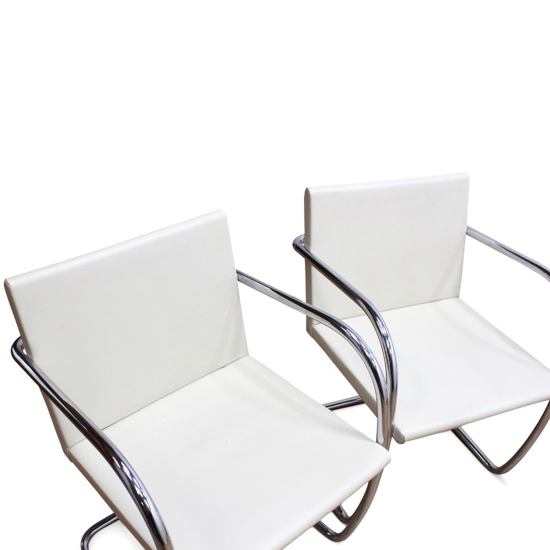 MIES VAN DER ROHE FOR KNOLL SET OF SIX LEATHER & CHROME CHAIRS