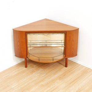 MID CENTURY TEAK REVOLVING CORNER BAR BY SIESTA