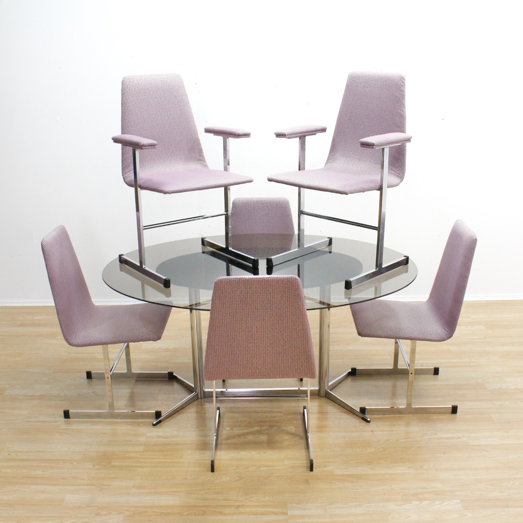 VINTAGE POST MODERN CHROME TABLE & CHAIRS BY TIM BATES FOR PIEFF FURNITURE