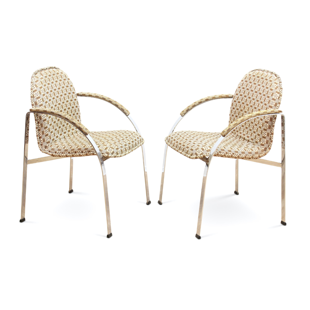 POST MODERN 1970S CHROME DINING CHAIRS BY RICHARD YOUNG FOR MERROW ASSOCIATES