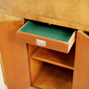 1930S ENGLISH ART DECO WALNUT BURL DRY BAR LIQUOR CABINET