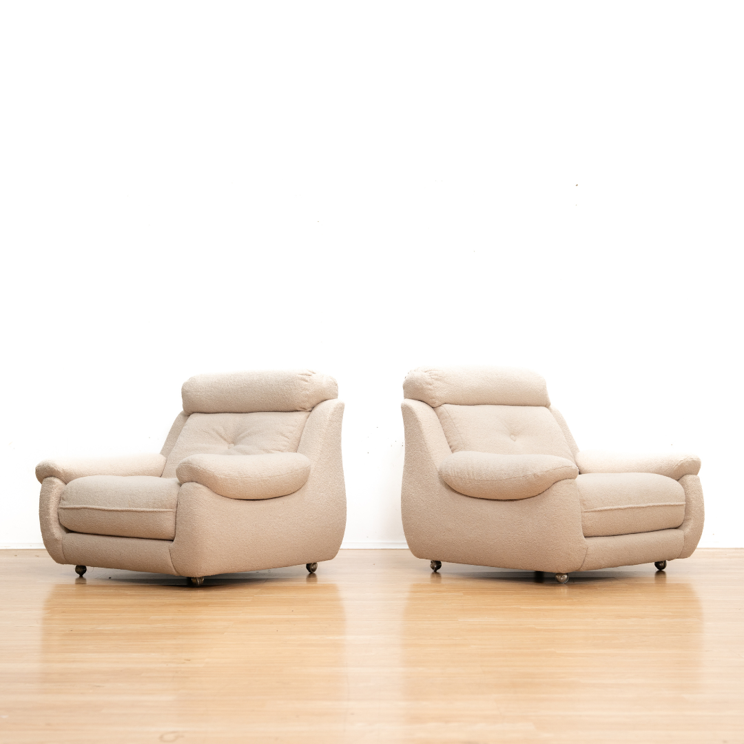 PAIR OF 1970S POST MODERN LOUNGE CHAIRS IN BOUCLE BY ENGLANDER
