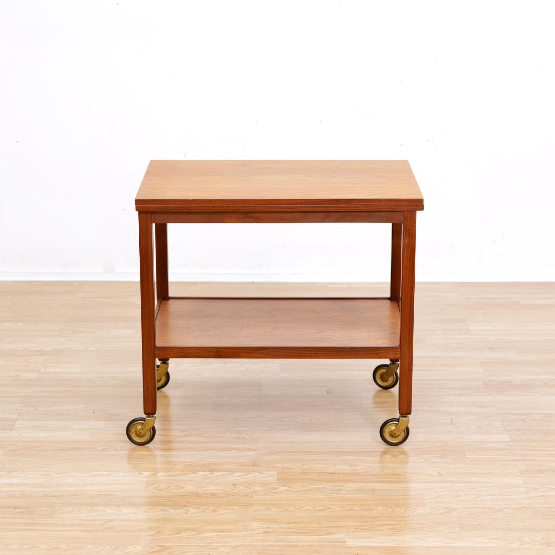 MID CENTURY TEAK FOLDING BAR CART