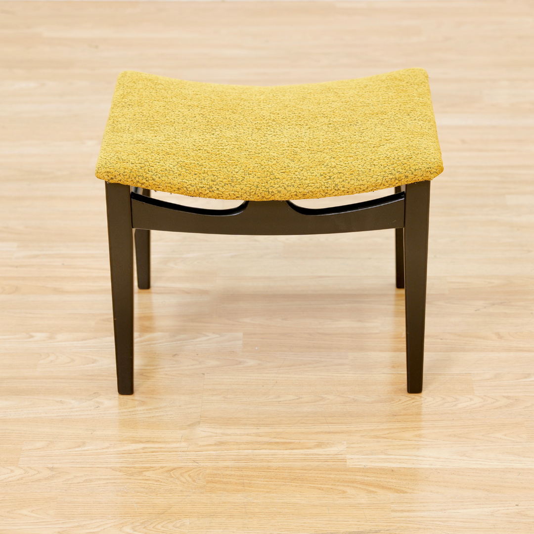 MID CENTURY ATOMIC VANITY STOOL IN EBONY & OCHRE