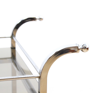 VINTAGE 1970S CHROME & SMOKED GLASS BAR CART BY MERROW ASSOCIATES