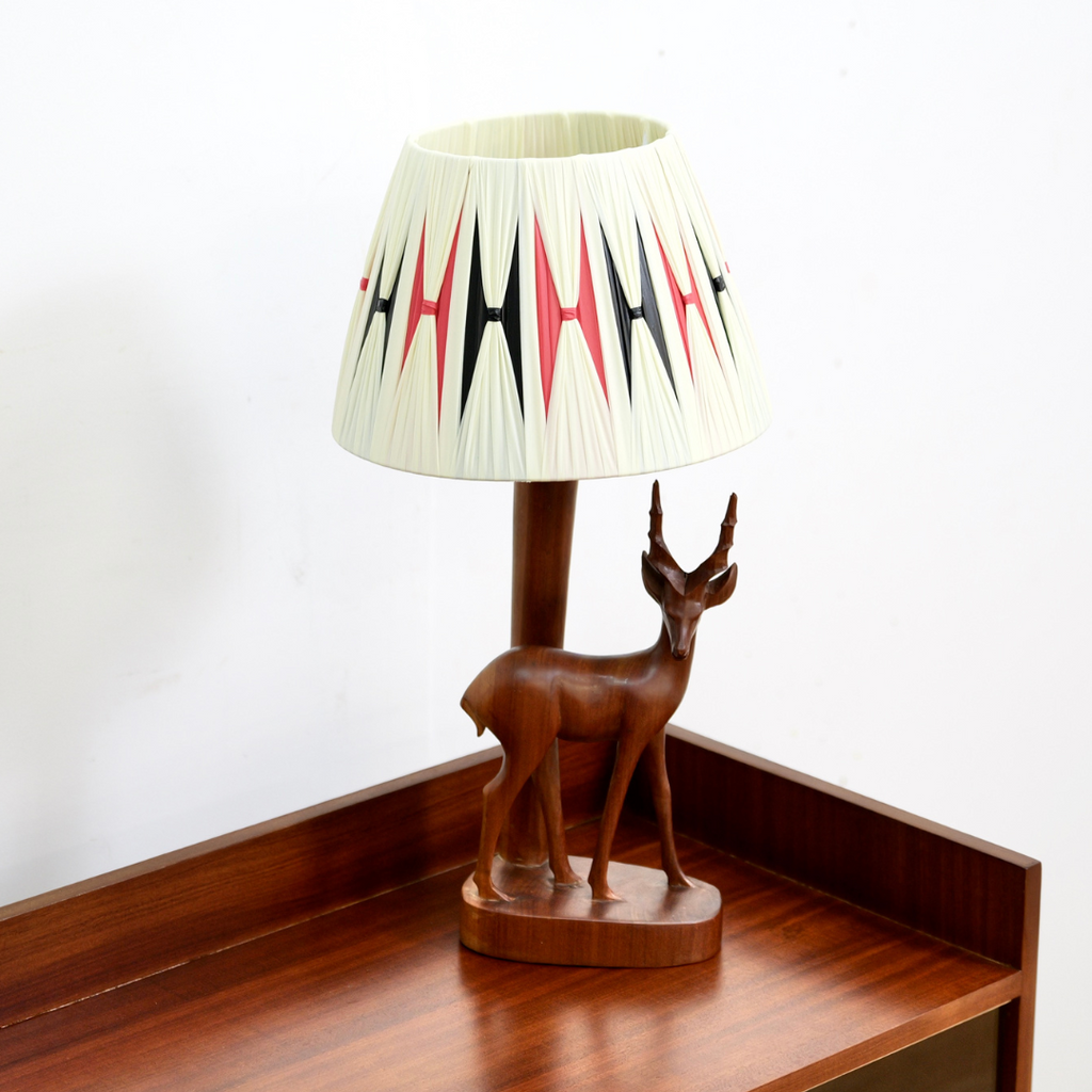 Hand Carved 1950s African Teak Antelope Lamp with Atomic Shade