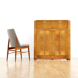1930S ENGLISH ART DECO WALNUT BURL DRY BAR LIQUOR CABINET