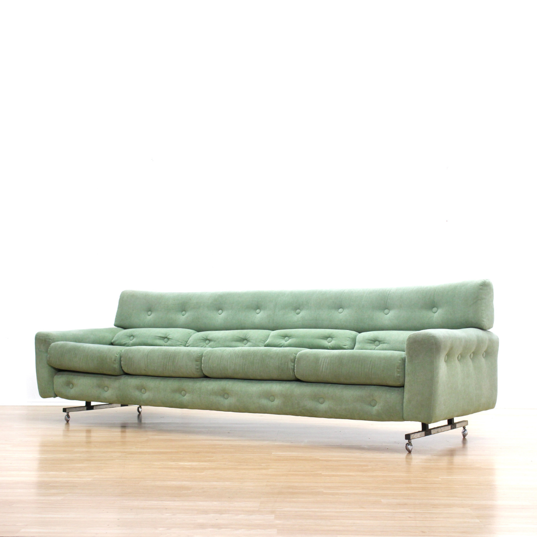 MID CENTURY FOUR SEATER SOFA & SWIVEL CHAIR SET IN THE STYLE OF  MILO BAUGHMAN