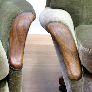 MID CENTURY GREEN VELVET SOFA & CHAIRS BY HEALS OF LONDON