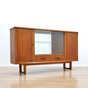 MID CENTURY TEAK CHINA DISPLAY CABINET SIDEBOARD BY JENTIQUE FURNITURE