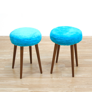 PAIR OF MID CENTURY FAUX FUR STOOLS