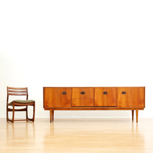 MID CENTURY TEAK CORINTHIAN CREDENZA BY NATHAN FURNITURE