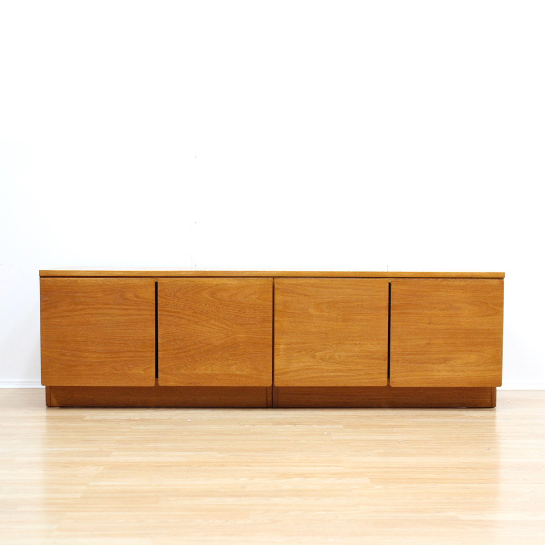 MID CENTURY LOW TEAK VINYL RECORD CREDENZA BY BEAVER & TAPLEY