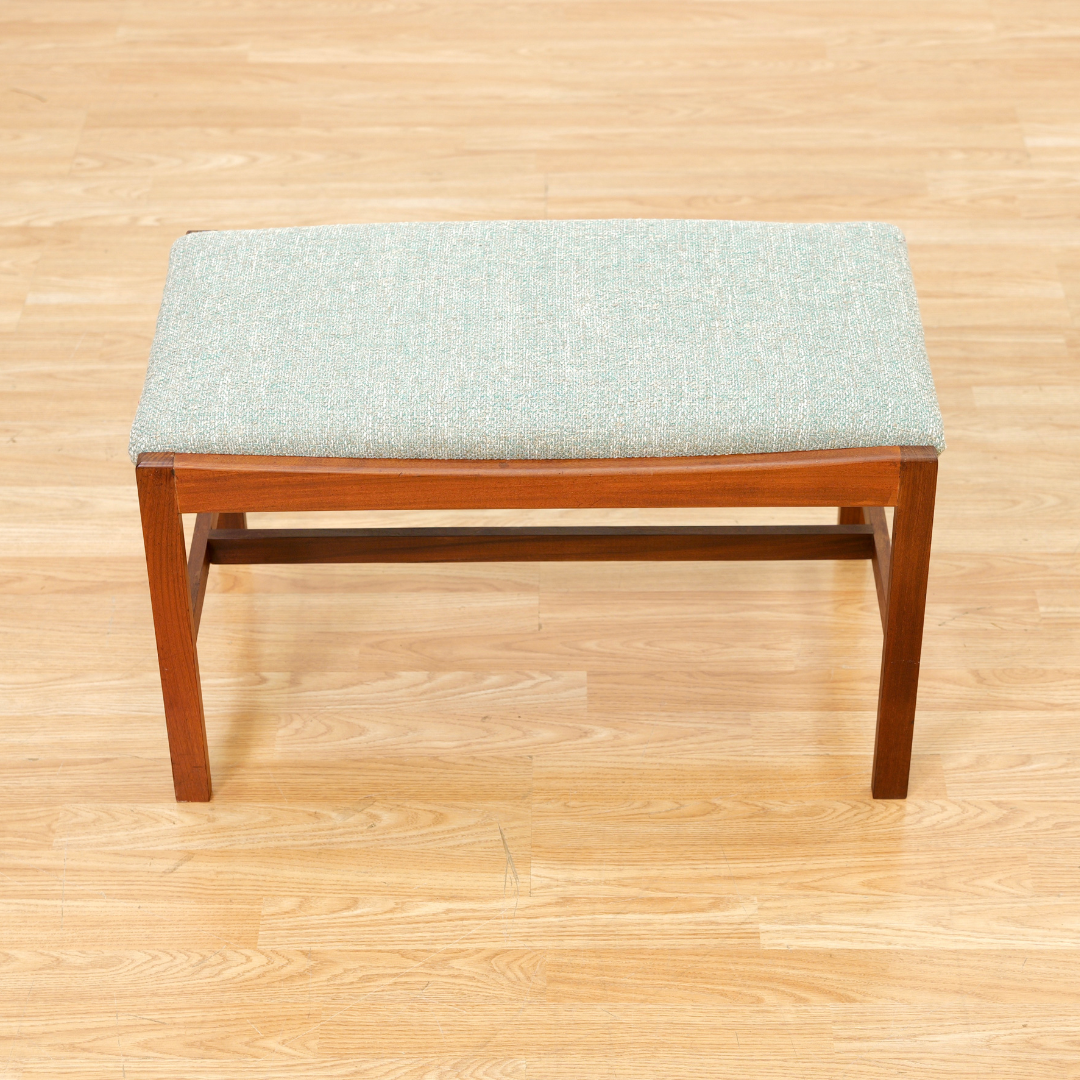 WIDE TEAK MID CENTURY VANITY STOOL