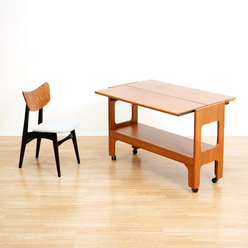 MID CENTURY MECHANICAL BAR CART FOLDING CONSOLE TABLE