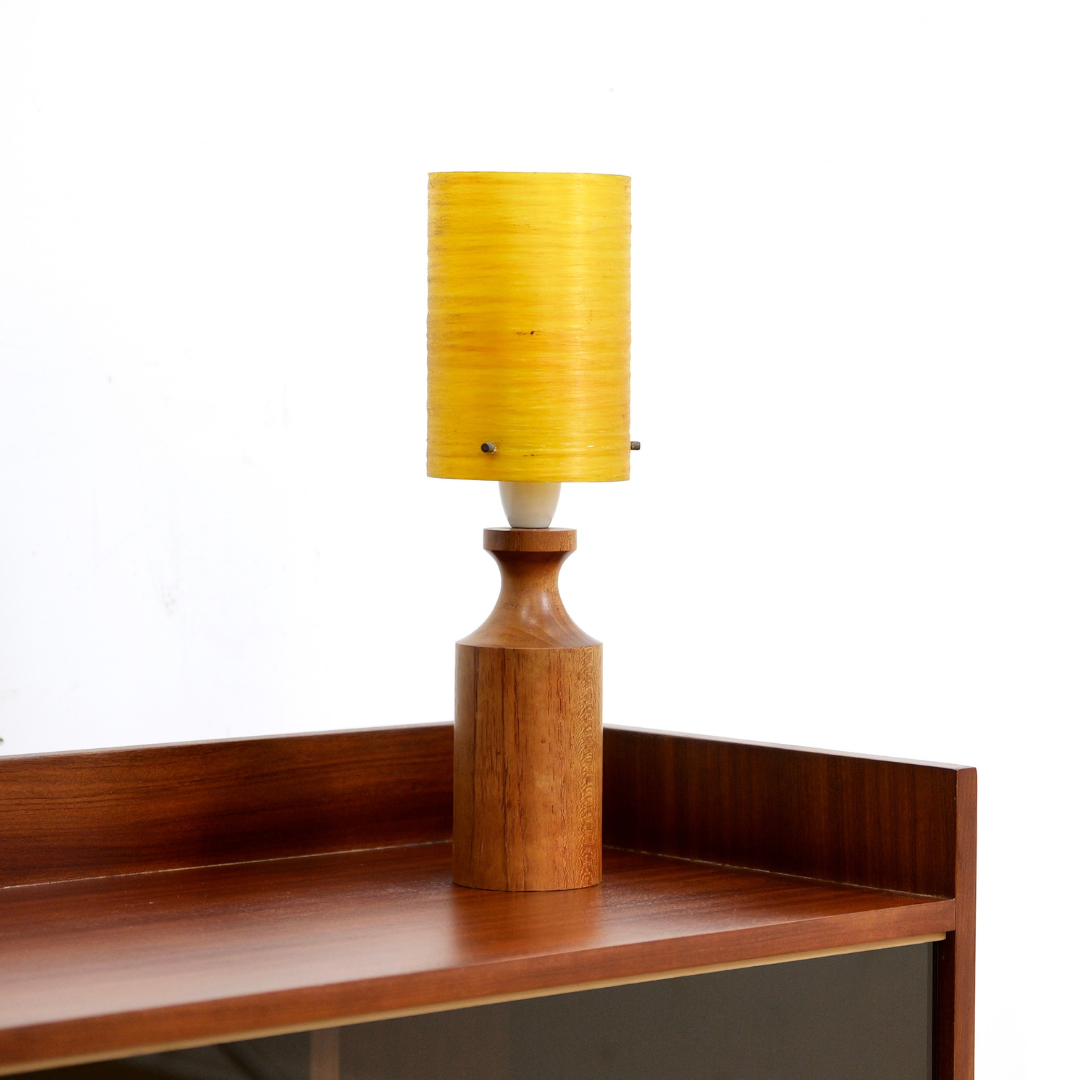 TEAK 1960S DANISH LAMP AND FIBERGLASS SHADE