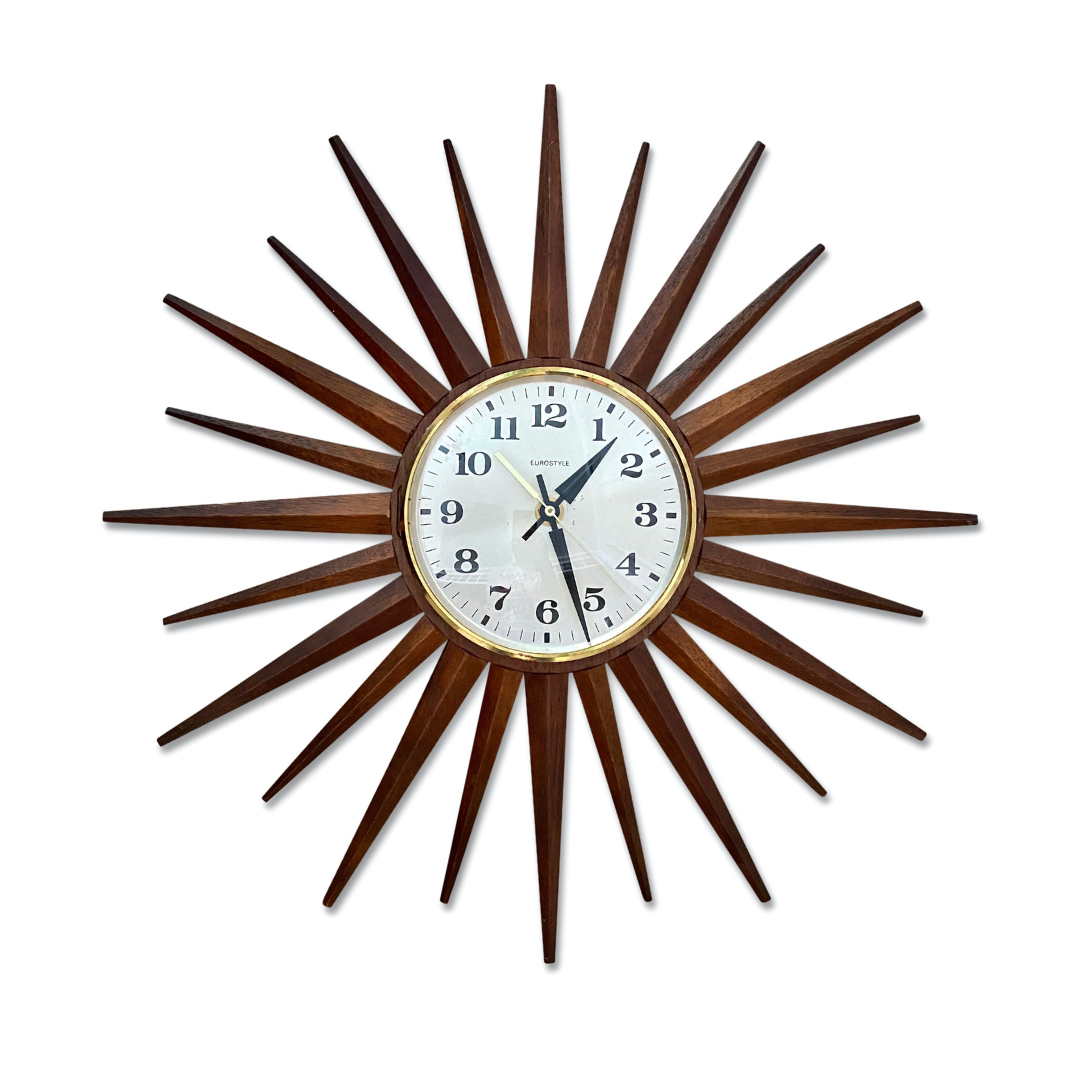 MID CENTURY STARBURST WALL CLOCK BY EUROSTYLE – kinetic modern