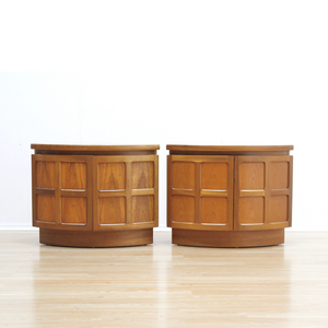 PAIR OF TEAK CORNER CABINETS NIGHTSTAND SIDE TABLES BY NATHAN FURNITURE