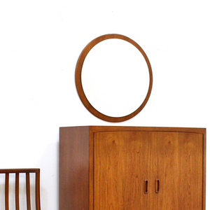 ROUND TEAK 1960S WALL MIRROR