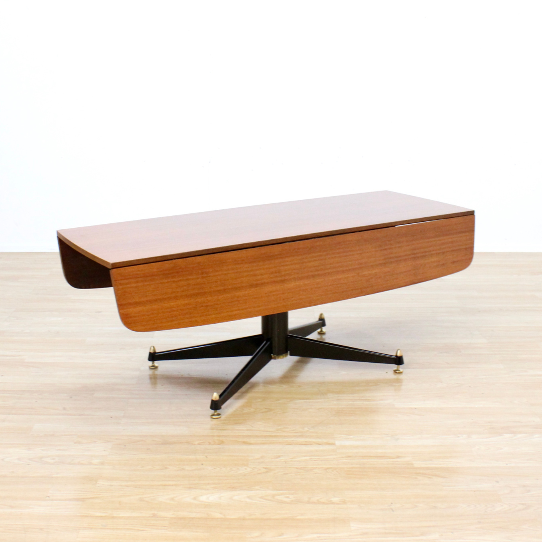 1950S ELEVATOR COFFEE DROPLEAF DINING TABLE BY E GOMME