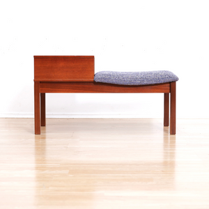 MID CENTURY ENTRYWAY BENCH IN PURPLE CHENILLE