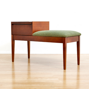 MID CENTURY ENTRYWAY IN TEAK & GREEN BENCH BY CHIPPY HEATH