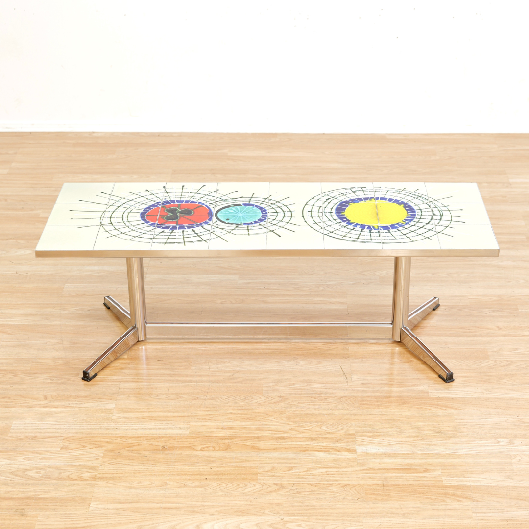 MID CENTURY CHROME & TILE COFFEE TABLE BY JULIETTE BELARTI