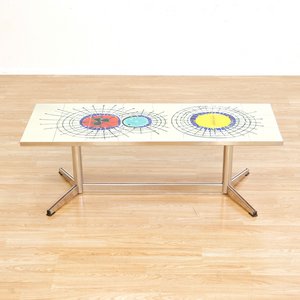 MID CENTURY CHROME & TILE COFFEE TABLE BY JULIETTE BELARTI