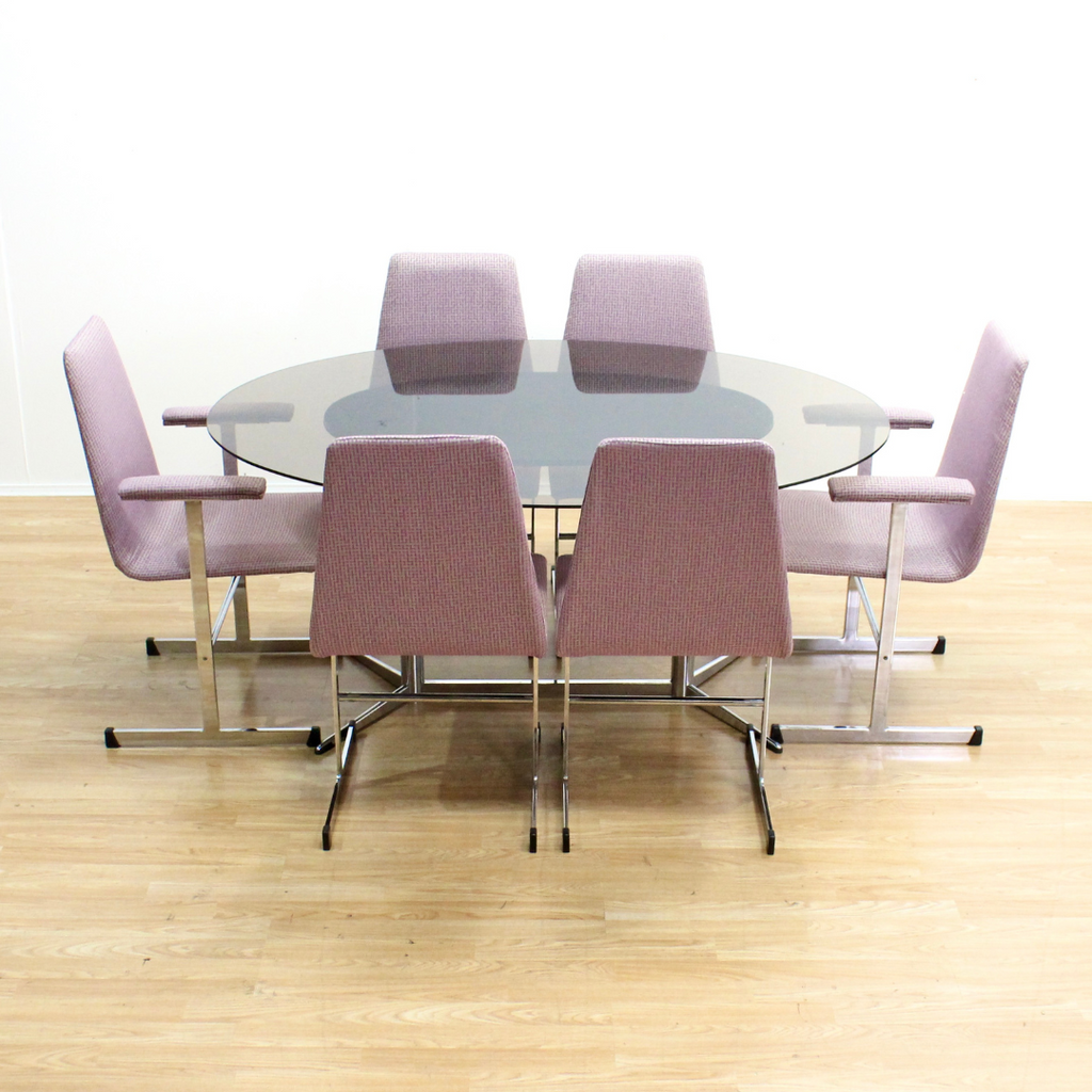VINTAGE POST MODERN CHROME TABLE & CHAIRS BY TIM BATES FOR PIEFF FURNITURE