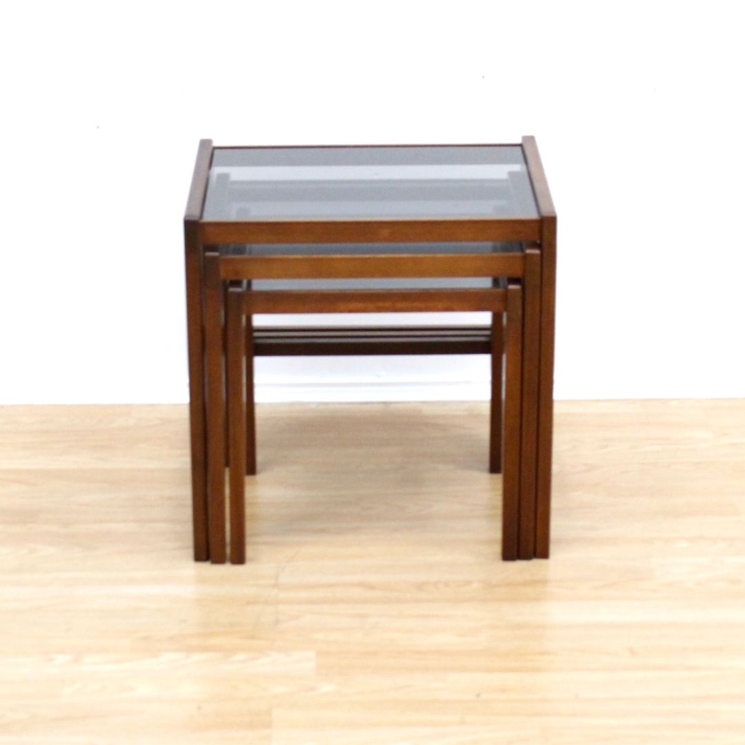 DANISH MODERN SMOKED GLASS NESTING SIDE TABLES