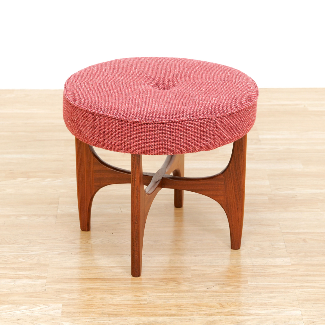 MID CENTURY ASTRO VANITY STOOL BY G PLAN IN TEAK & RED