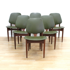 SET OF SIX MID CENTURY DINING CHAIRS BY ELLIOTS OF NEWBURY IN OLIVE GREEN