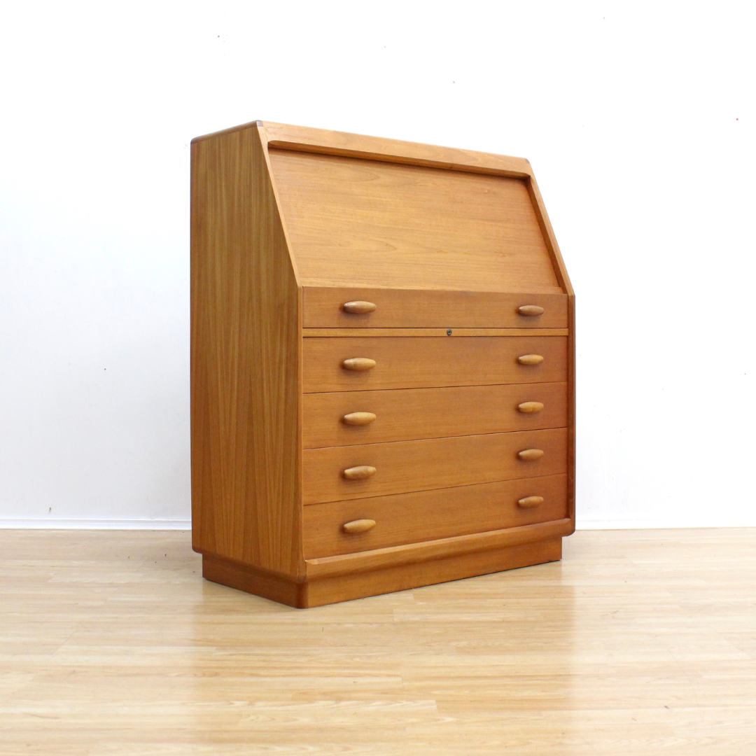 DANISH MODERN TEAK SECRETARY DESK BY BENT MØLLER JØRGENSEN FOR DYRLUND FURNITURE