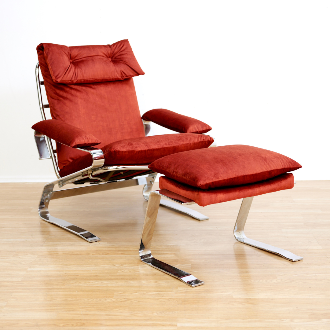 Chrome & Velvet Lounge Chairs by Reinhold Adolf and Hans-Jurgen for Schrapfer