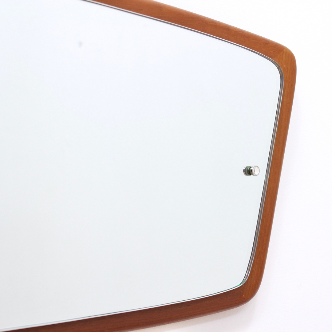 MID CENTURY TEAK CURVED LANDSCAPE MIRROR