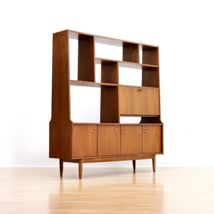 LARGE MID CENTURY TEAK ROOM DIVIDER BOOKCASE