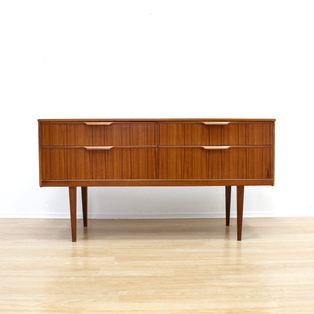 MID CENTURY FOUR DRAWER TEAK DRESSER BY AUSTINSUITE