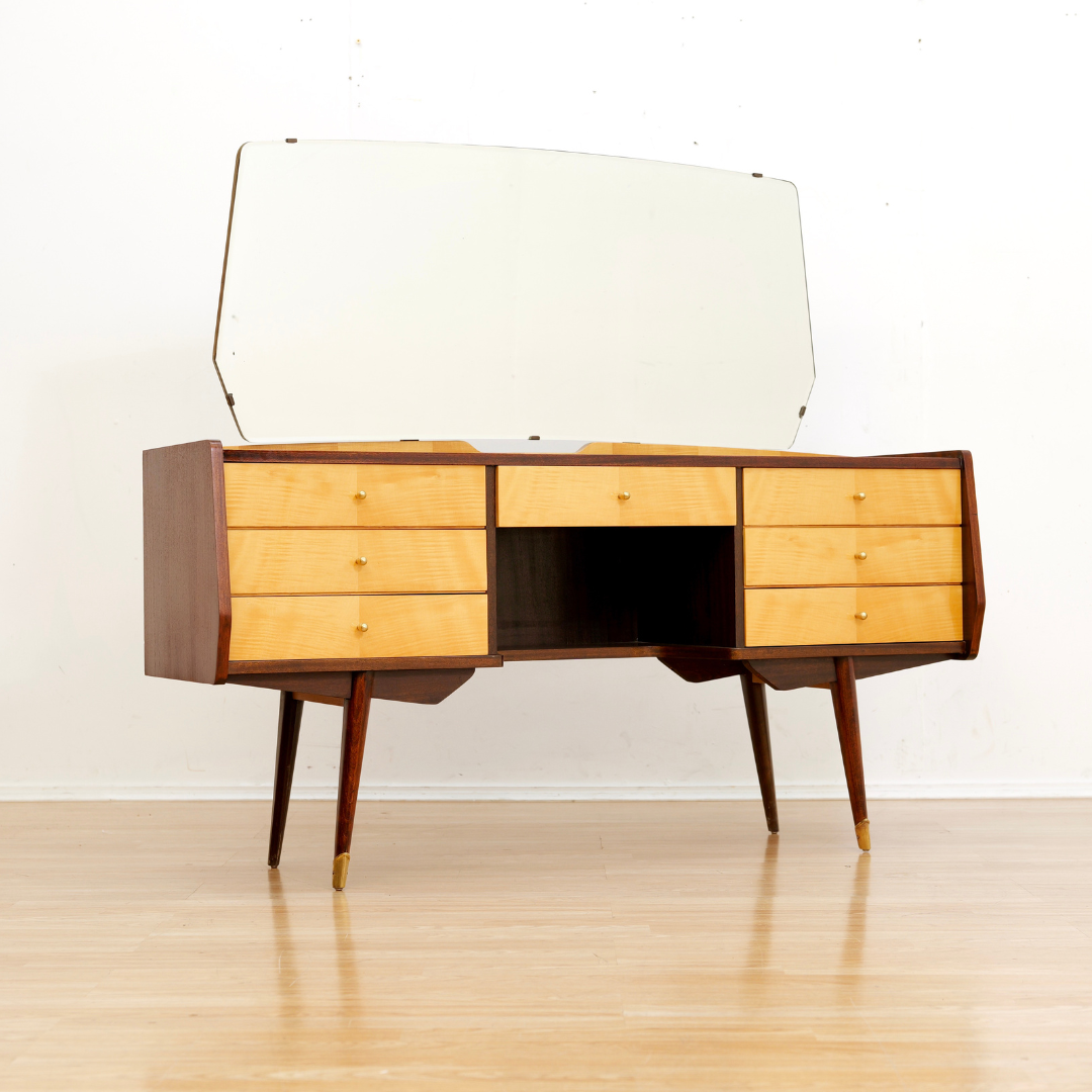 Vintage Italian Marino Vanity Lacquered Maple & Sycamore