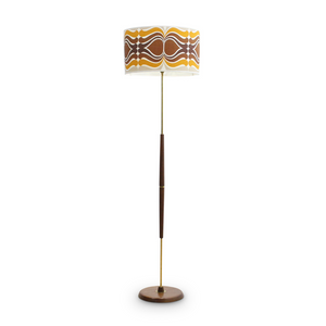 MID CENTURY TEAK STANDING FLOOR LAMP & PSYCHEDELIC SHADE