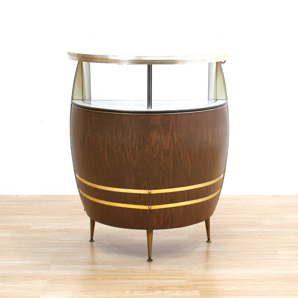 VINTAGE 1960S BARREL SHAPED DRY BAR LIQOUR CABINET