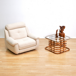VINTAGE 1970S BENT BAMBOO RATTAN & GLASS COFFEE TABLE